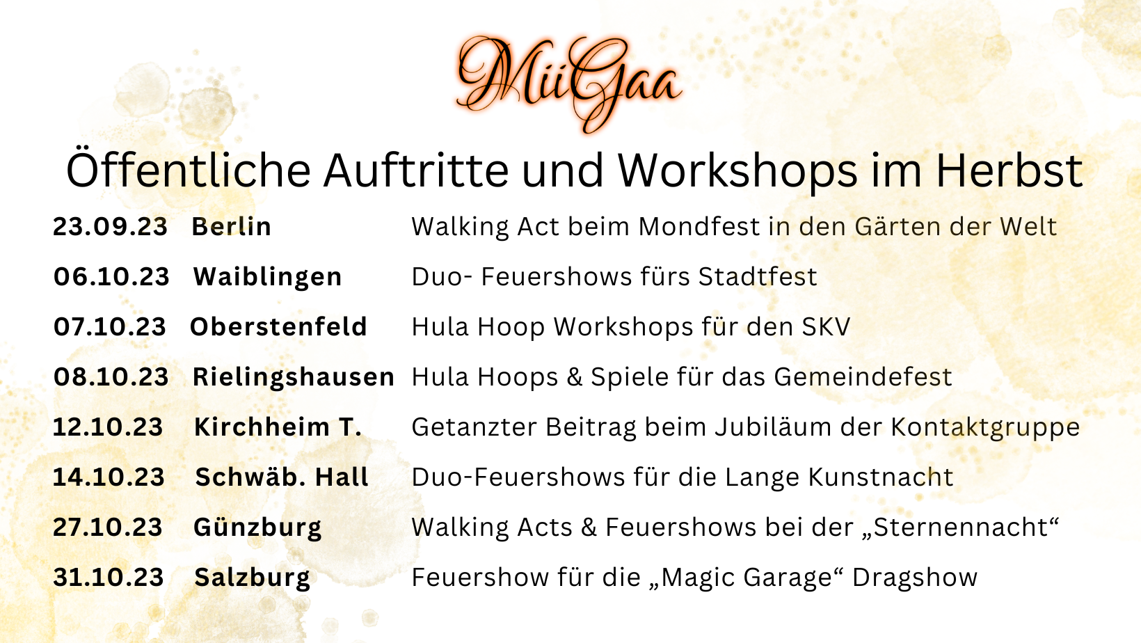 Auftritte und Workshops von Miigaa im Herbst 2023 Auftritte und Workshops von Miigaa im Herbst 2023