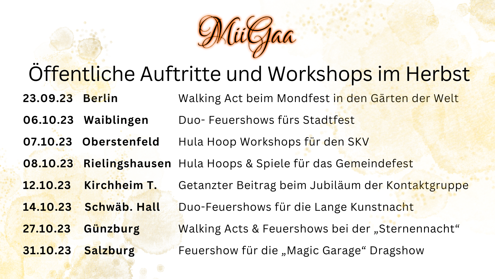 Auftritte und Workshops von Miigaa im Herbst 2023