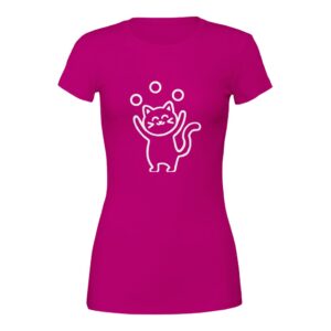 Cute juggling cat - 100% Baumwolle Frauen T-Shirt mit Rundhalsausschnitt