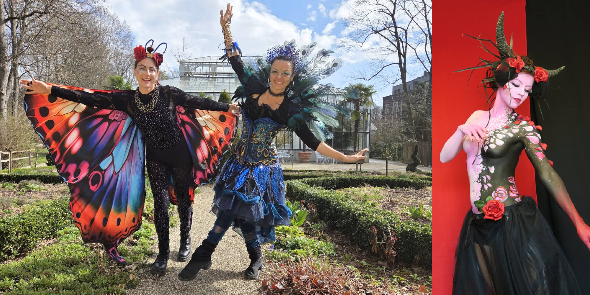Walking Acts von Miigaa. Stelzenfiguren, Schmetterliung, Pfau, Fee, Bodypaint, Roboter, Piraten